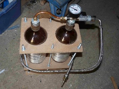 The 6L fuel/air tank, I had to drink a lot of cider to make this (9L in fact as I blew up the first one to see how much pressure it would take)