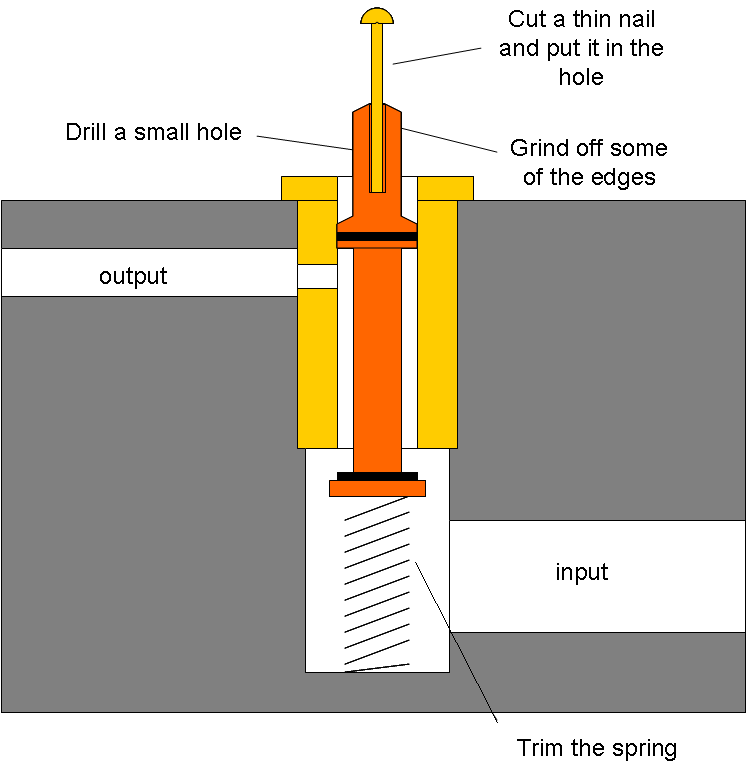 Modified Blowgun<br />This is a diagram of the modified 3way blow gun, the various changes you must make are labeled