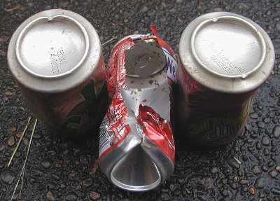 3 cans.  The two on the outside were launched from the 7 foot barrel.  I'm not impressed.  The middle can was launched from the 3 foot barrel.  Much better except my aim was too high.