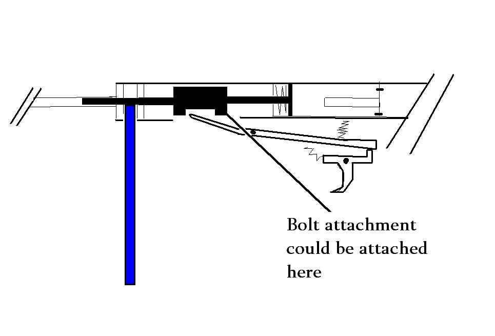 Crude drawing on paint showing bolt location.