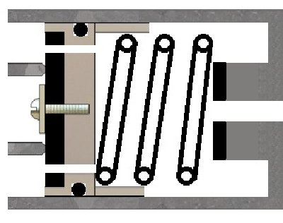 This is badly proportioned, but would something like this be the ideal? or if the weight was reduced enough would a spring even be necessary? the holes through the piston would be smaller to.