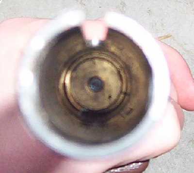 looking down the tube at the part of the valve that is hit.