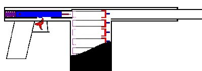 bleu= ramrod - red=trigger, with sear - purple=spring(not to strong) - pink=nail<br /><br />the barel is the inner tube.the ramrod will olso be in a tube. to cock, pull the litle bolt on the ramrod (its dark red) back so it will cock.  if you have luckey the force if the compresed air will recock the ramrod, ore els you spring is to hard ore the ammo doesn't have enough power