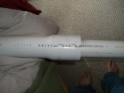 2&amp;quot; barrels fit incide the 2.5 inch ones for storage and it protect the sharpened end of the 2 inch barrel.<br /><br />Note the cool effect of the muzzle break with the holes in the bell end. a bell end also works as a funnel and helps load the ball.