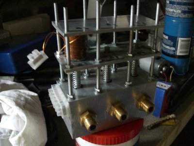 the diy solenoid valve manifold,with one valve complete, I hate winding coils.