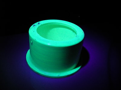 It is very bright in Blacklight.  I may do something creative for Halloween.  This is still sitting on the white sink.