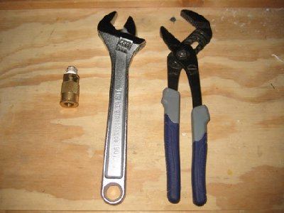 This is what you will need: quick-disconnect, big wrench, channel locks