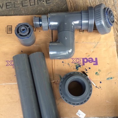 Piston housing, two air tank sections, union for air tank, and cap for air tank
