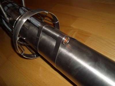 laser, inside stainless steel tube, armored rubber tube for cables for the remote