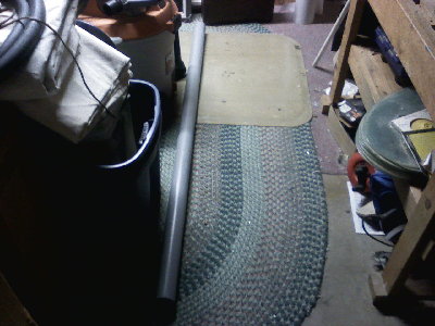 My pipe storage area, this is my 7 foot tennis ball barrel.