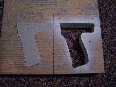 Cut out a cardboard pattern and trace it onto a 2&amp;quot; board and cut out the area with a jig saw. Spray paint the inside to fill in the grain.